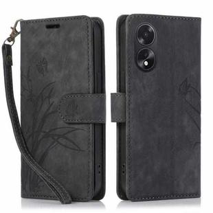 For OPPO A18 / A38 Orchid Butterfly Embossed Leather Phone Case(Black)