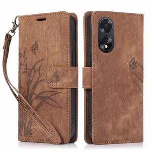 For OPPO A18 / A38 Orchid Butterfly Embossed Leather Phone Case(Brown)