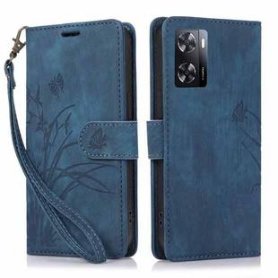 For OPPO A57 4G / A57S Orchid Butterfly Embossed Leather Phone Case(Blue)