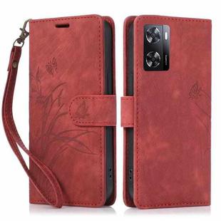 For OPPO A57 4G / A57S Orchid Butterfly Embossed Leather Phone Case(Red)