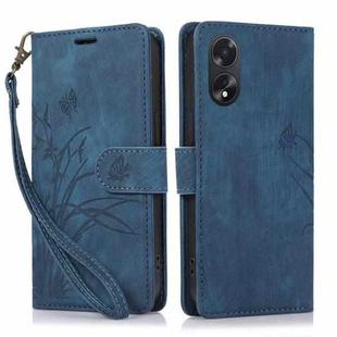 For OPPO A58 4G Orchid Butterfly Embossed Leather Phone Case(Blue)