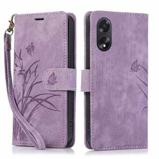 For OPPO A58 4G Orchid Butterfly Embossed Leather Phone Case(Purple)