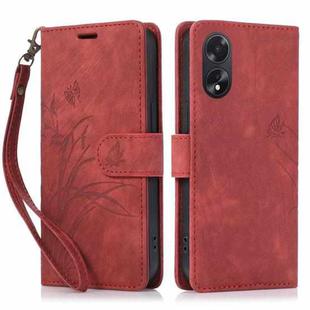 For OPPO A58 4G Orchid Butterfly Embossed Leather Phone Case(Red)