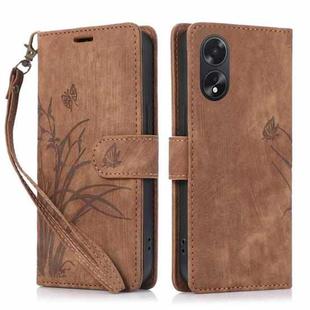 For OPPO A58 4G Orchid Butterfly Embossed Leather Phone Case(Brown)