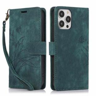 For iPhone 15 Pro Max Orchid Butterfly Embossed Leather Phone Case(Green)