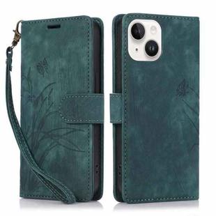 For iPhone 15 Plus Orchid Butterfly Embossed Leather Phone Case(Green)