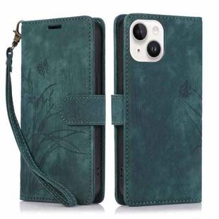 For iPhone 15 Orchid Butterfly Embossed Leather Phone Case(Green)