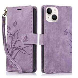 For iPhone 14 Orchid Butterfly Embossed Leather Phone Case(Purple)