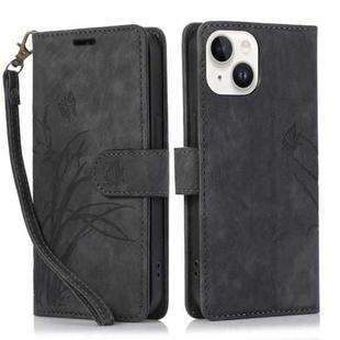 For iPhone 14 Plus Orchid Butterfly Embossed Leather Phone Case(Black)