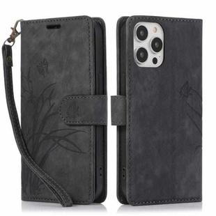 For iPhone 13 Pro Orchid Butterfly Embossed Leather Phone Case(Black)