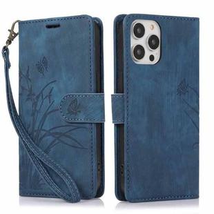 For iPhone 13 Pro Orchid Butterfly Embossed Leather Phone Case(Blue)