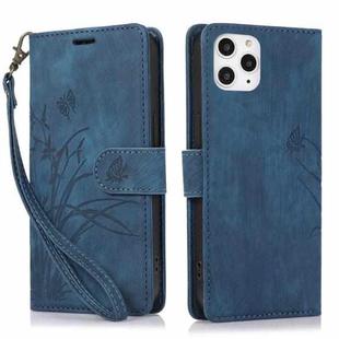 For iPhone 12 Pro Max Orchid Butterfly Embossed Leather Phone Case(Blue)