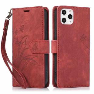 For iPhone 12 Pro Max Orchid Butterfly Embossed Leather Phone Case(Red)