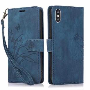 For iPhone X / XS Orchid Butterfly Embossed Leather Phone Case(Blue)