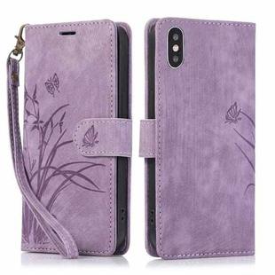 For iPhone X / XS Orchid Butterfly Embossed Leather Phone Case(Purple)