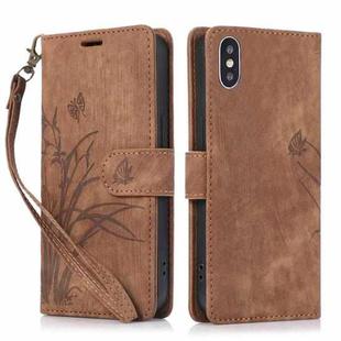 For iPhone X / XS Orchid Butterfly Embossed Leather Phone Case(Brown)