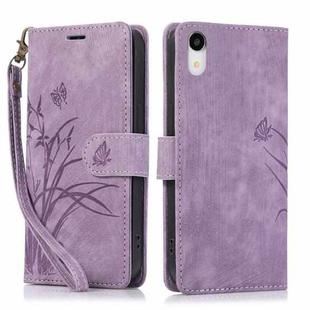 For iPhone XR Orchid Butterfly Embossed Leather Phone Case(Purple)