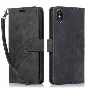 For iPhone XS Max Orchid Butterfly Embossed Leather Phone Case(Black)
