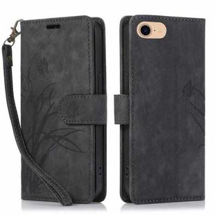 For iPhone 7 / 8 / SE 2022 Orchid Butterfly Embossed Leather Phone Case(Black)