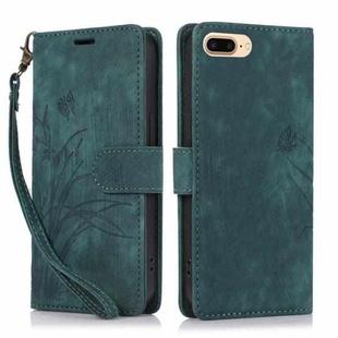 For iPhone 7 Plus / 8 Plus Orchid Butterfly Embossed Leather Phone Case(Green)