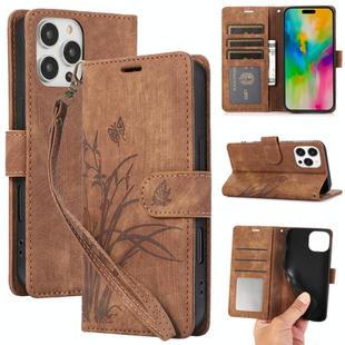 For iPhone 16 Pro Max Orchid Butterfly Embossed Leather Phone Case(Brown)