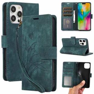 For iPhone 16 Pro Orchid Butterfly Embossed Leather Phone Case(Green)