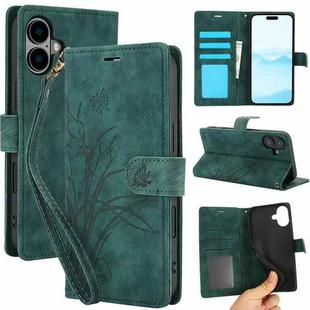 For iPhone 16 Orchid Butterfly Embossed Leather Phone Case(Green)