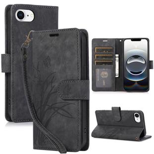For iPhone 16e Orchid Butterfly Embossed Leather Phone Case(Black)
