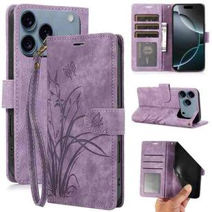 For iPhone 17 Pro Orchid Butterfly Embossed Leather Phone Case(Purple)