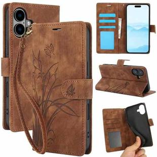For iPhone 17 Orchid Butterfly Embossed Leather Phone Case(Brown)