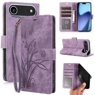 For iPhone Air Orchid Butterfly Embossed Leather Phone Case(Purple)