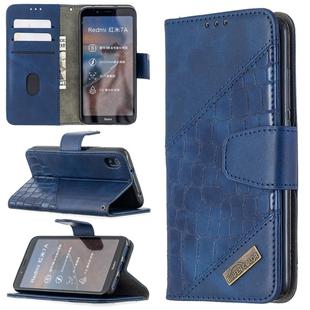 For Xiaomi Redmi 7A Matching Color Crocodile Texture Horizontal Flip PU Leather Case with Wallet & Holder & Card Slots(Blue)