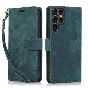 For Samsung Galaxy S24 Ultra 5G Orchid Butterfly Embossed Leather Phone Case(Green)