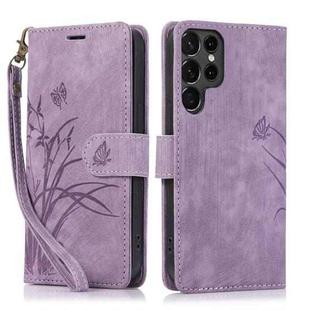 For Samsung Galaxy S24 Ultra 5G Orchid Butterfly Embossed Leather Phone Case(Purple)