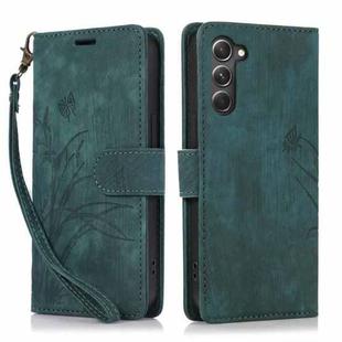 For Samsung Galaxy S23 5G Orchid Butterfly Embossed Leather Phone Case(Green)