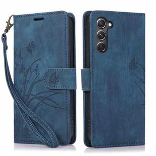 For Samsung Galaxy S23 5G Orchid Butterfly Embossed Leather Phone Case(Blue)