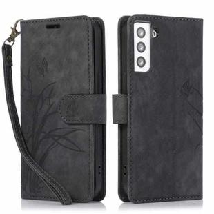 For Samsung Galaxy S21 FE 5G Orchid Butterfly Embossed Leather Phone Case(Black)