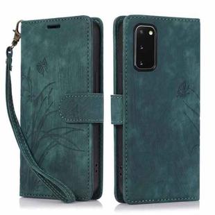 For Samsung Galaxy S20+ Orchid Butterfly Embossed Leather Phone Case(Green)