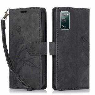 For Samsung Galaxy S20 FE Orchid Butterfly Embossed Leather Phone Case(Black)