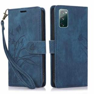 For Samsung Galaxy S20 FE Orchid Butterfly Embossed Leather Phone Case(Blue)