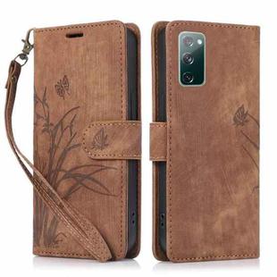 For Samsung Galaxy S20 FE Orchid Butterfly Embossed Leather Phone Case(Brown)