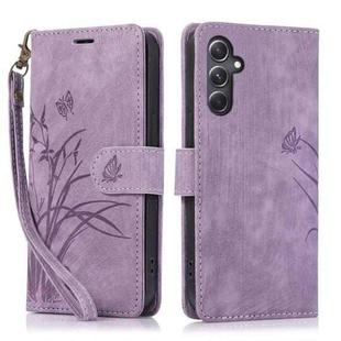 For Samsung Galaxy S23 FE 5G Orchid Butterfly Embossed Leather Phone Case(Purple)