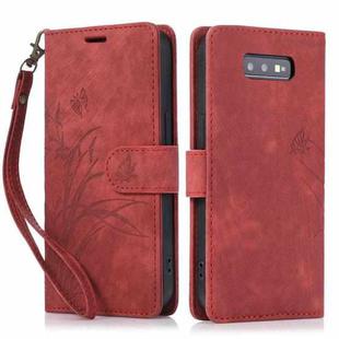 For Samsung Galaxy S10e Orchid Butterfly Embossed Leather Phone Case(Red)
