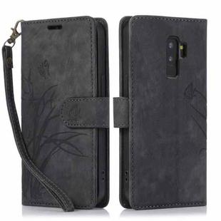For Samsung Galaxy S9+ Orchid Butterfly Embossed Leather Phone Case(Black)