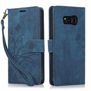 For Samsung Galaxy S8 Orchid Butterfly Embossed Leather Phone Case(Blue)