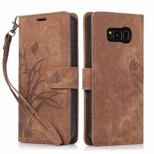 For Samsung Galaxy S8+ Orchid Butterfly Embossed Leather Phone Case(Brown)
