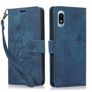 For Samsung Galaxy A10 / M10 Orchid Butterfly Embossed Leather Phone Case(Blue)