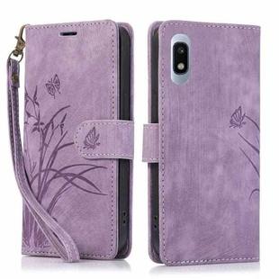 For Samsung Galaxy A10 / M10 Orchid Butterfly Embossed Leather Phone Case(Purple)