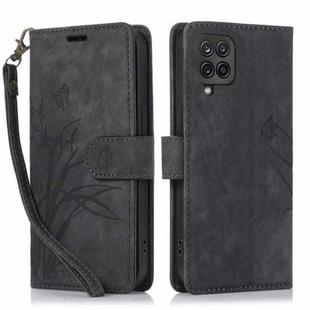 For Samsung Galaxy A12 / M12 Orchid Butterfly Embossed Leather Phone Case(Black)