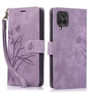 For Samsung Galaxy A12 / M12 Orchid Butterfly Embossed Leather Phone Case(Purple)